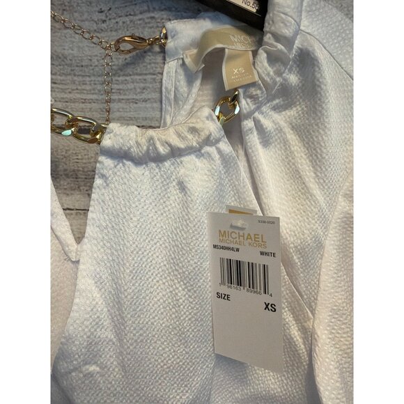 NWT Michael Kors Chain-Link Cutout Hammered Satin Blouse Size XS - Picture 2 of 3